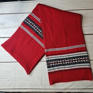 Talbots Red, Black, And White Fairisle Pattern Knit Scarf